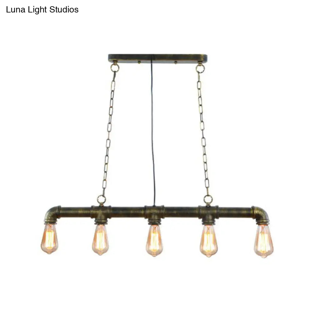 DecorBites™ Elongated Pipe Island Pendant Light - Farmhouse Metallic Fixture with 5 Heads for Dining Room