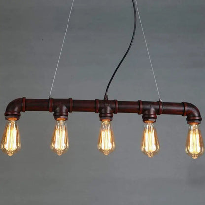 DecorBites™ Elongated Pipe Island Pendant Light - Farmhouse Metallic Fixture with 5 Heads for Dining Room