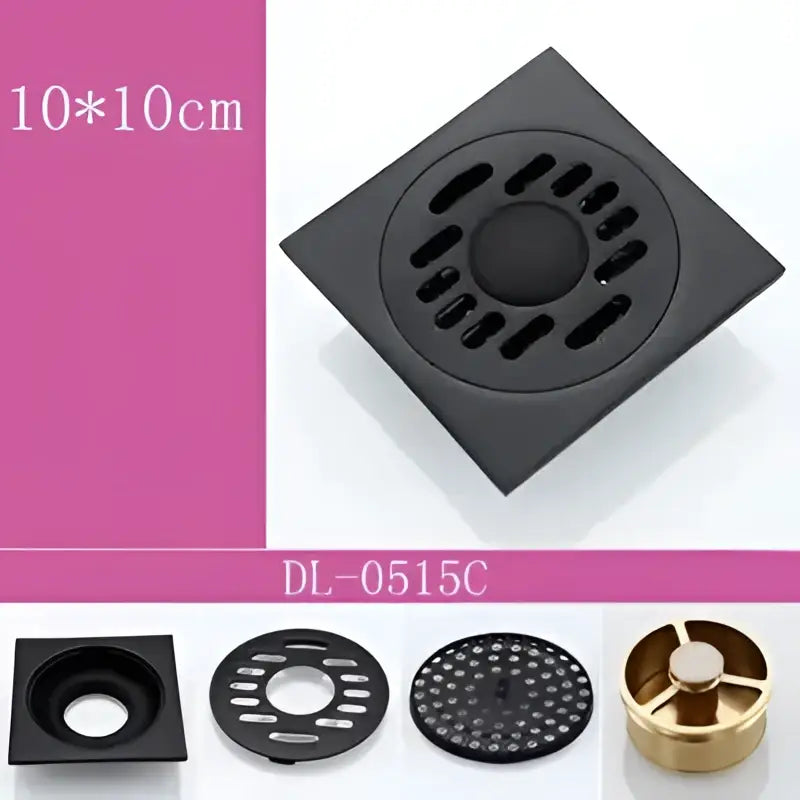 Black brass square floor drain with embossed floral design and central circular grate for shower room decorbites brass square