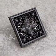 Black brass square floor drain with intricate embossed floral design for shower room decorbites brass square floor drain