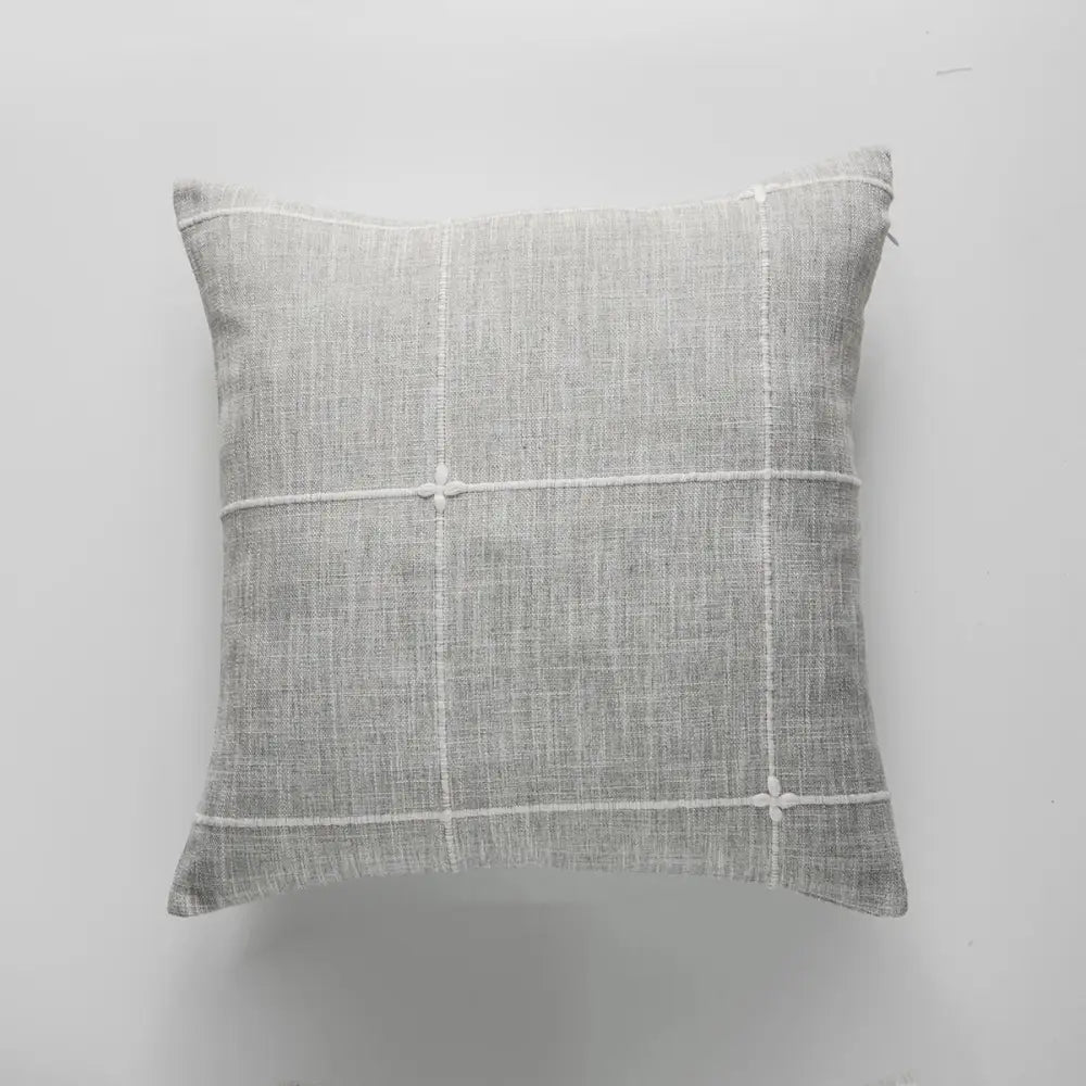 Gray linen throw pillow with white grid and cross-stitch embroidery for decorbites brown grey stripe cushion cover decor