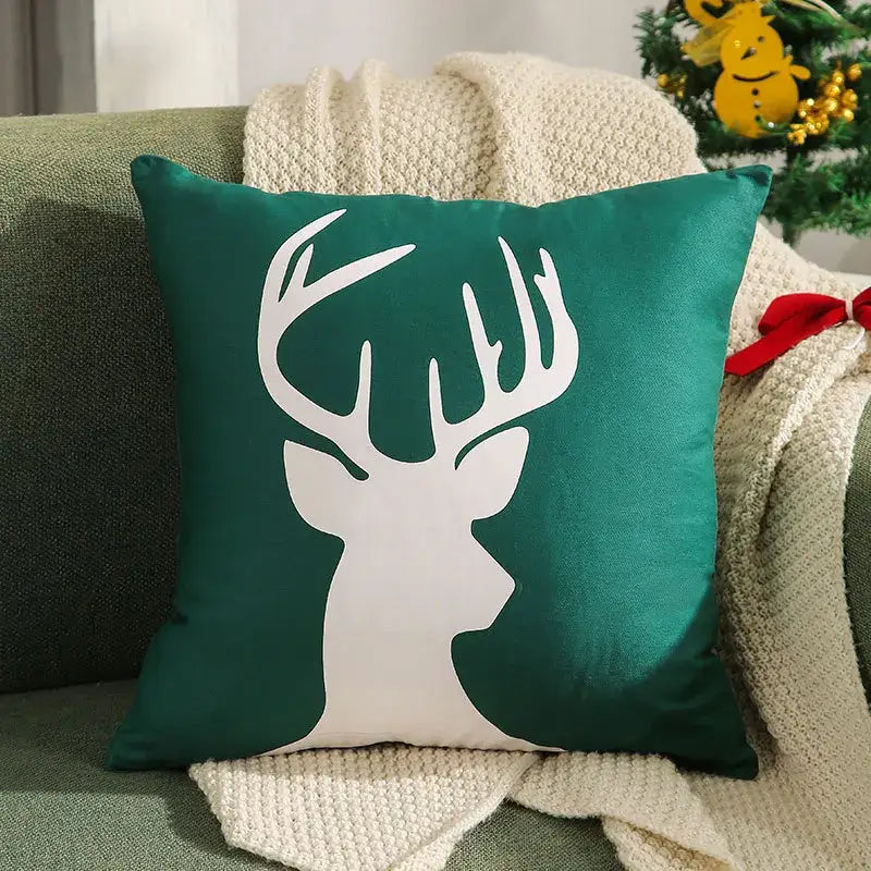 Teal velvet pillow cover with bold white deer silhouette for decorbites embroidered christmas pillow decor