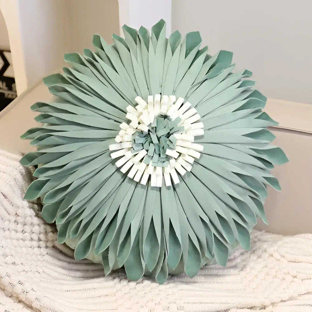 Mint green flower shaped pillow with layered fabric petals and white center detail for decorbites blue hyacinth square pillowcase