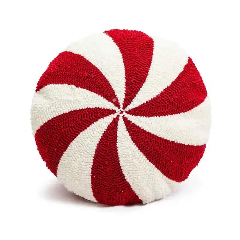 Red and white striped round peppermint candy pillow cover made of textured fabric for decorbites cartoon christmas decor