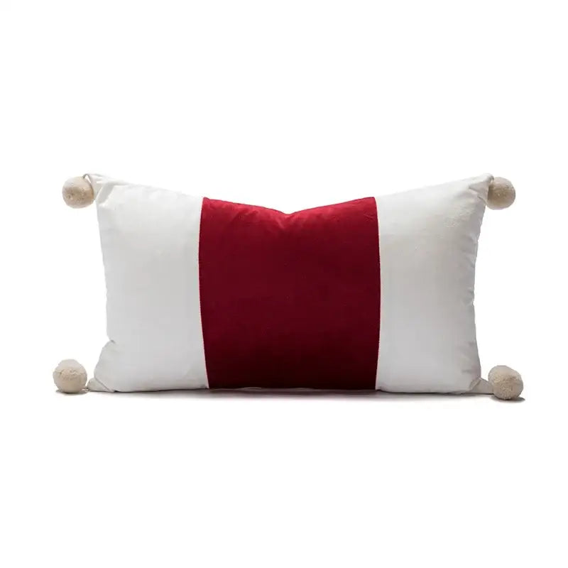 Embroidered red snowman cartoon christmas pillow cover in velvet with white and red colors and cream pom-poms decorbites pillow covers