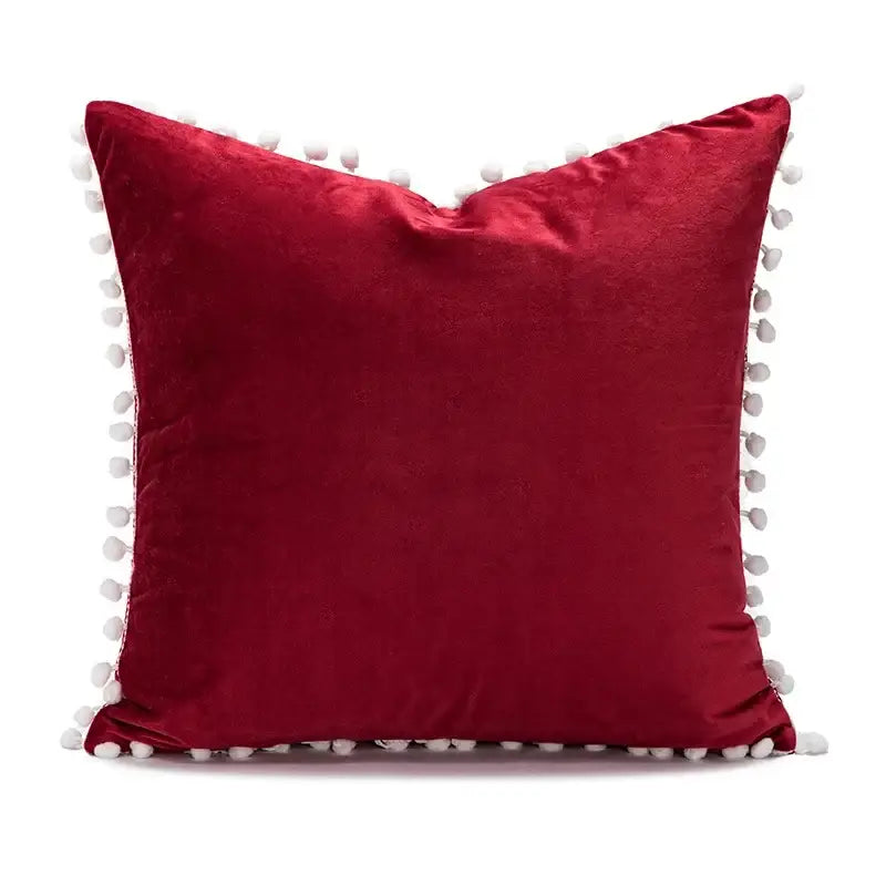 Embroidered red snowman cartoon christmas pillow cover with red velvet and white pom-pom trim for decorbites cartoon christmas decor
