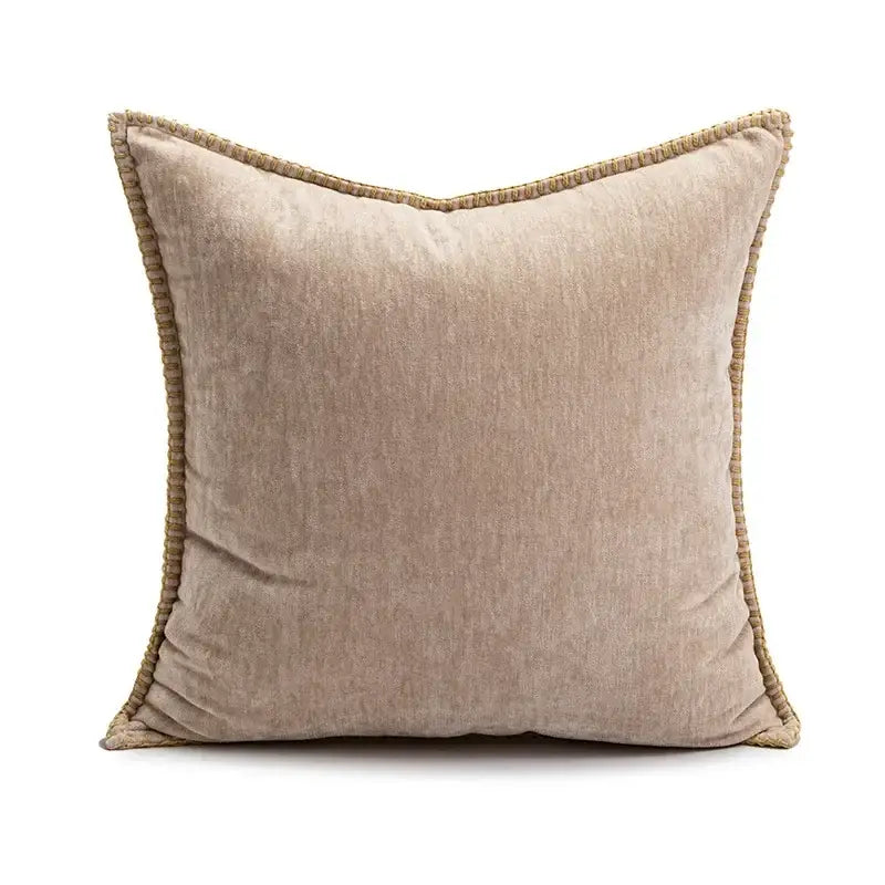 Beige linen pillow cover with textured surface and natural braided trim for decorbites cartoon christmas pillow decor