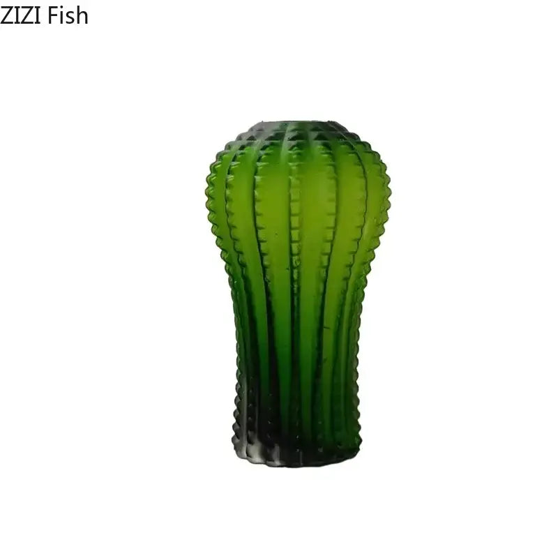 Emerald green cactus frosted glass vase with ribbed texture and darkened base for living room decorbites cactus frosted decor