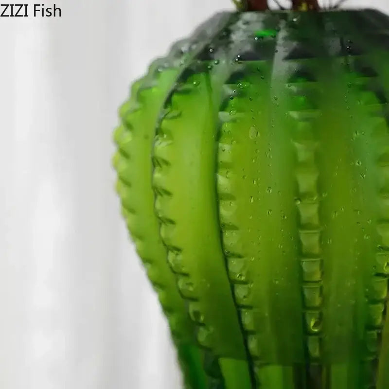 Emerald green cactus frosted glass vase with ribbed segments and water droplets for living room decorbites cactus frosted decor