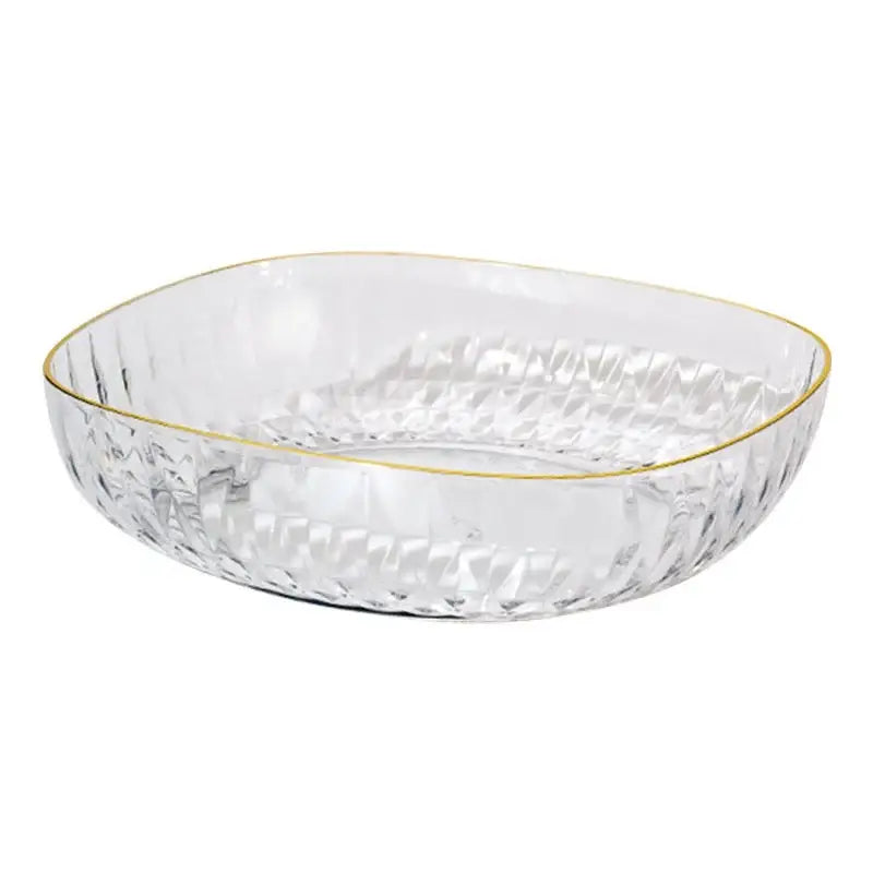 Clear glass crystal fruit plate with gold rim and diamond-cut pattern from decorbites elegant fruit plate tray