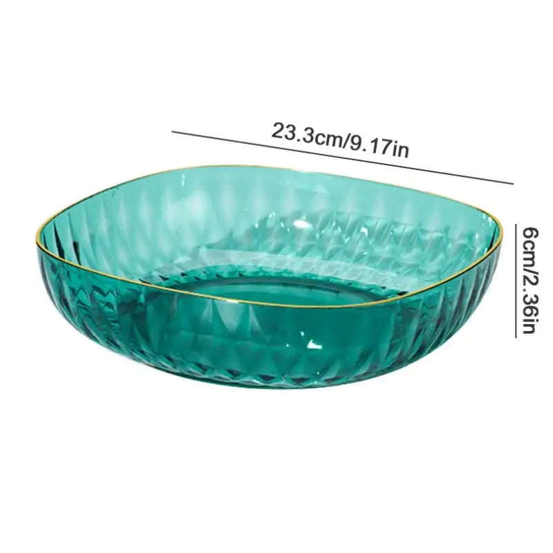 Teal glass crystal fruit plate with gold rim and diamond-cut texture for elegant decorbites crystal fruit display