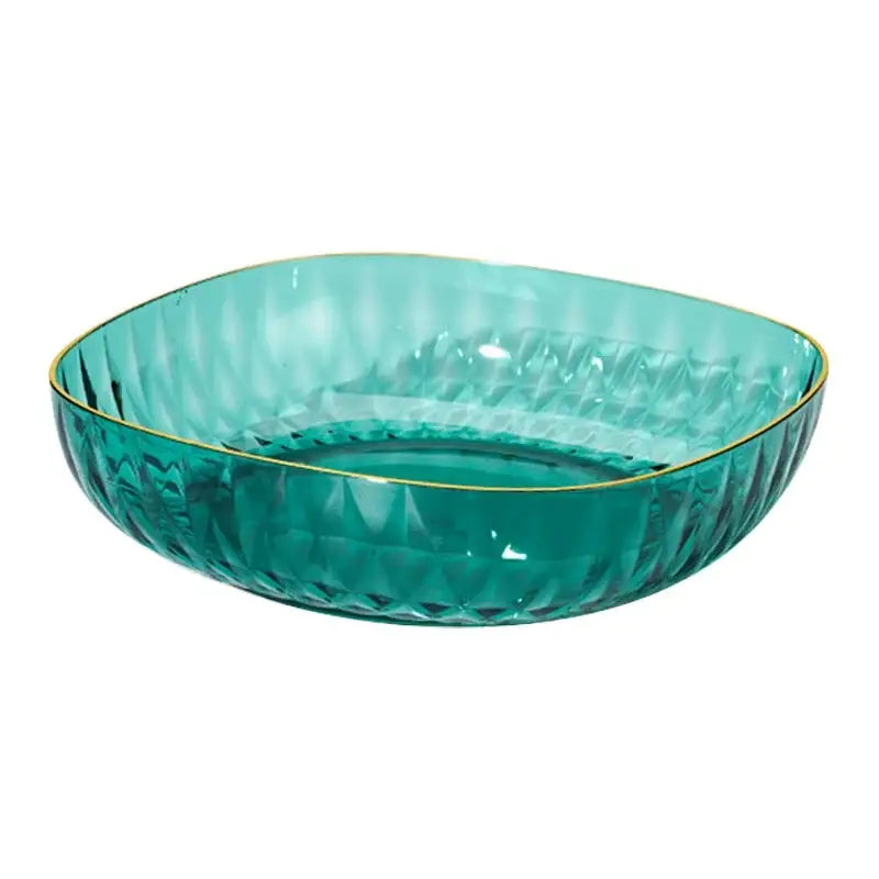 Teal decorbites crystal fruit plate with gold rim and diamond-cut texture for elegant dining room decor