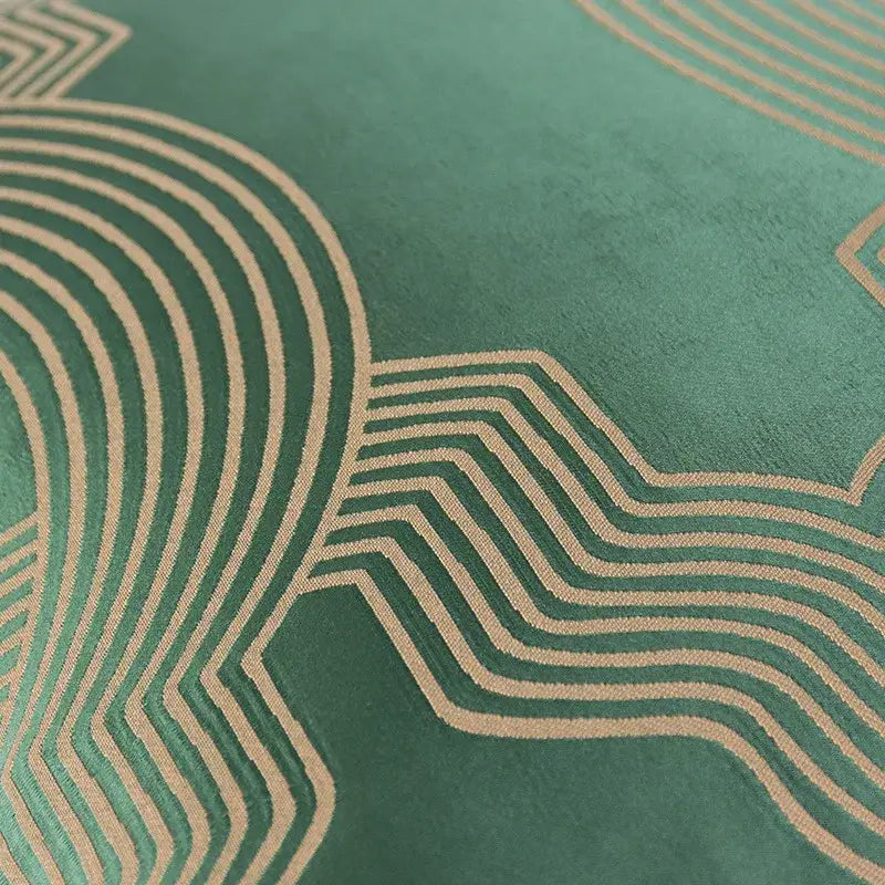Emerald green geo jacquard cushion cover in velvet with elegant beige geometric embroidery for living room pillow
