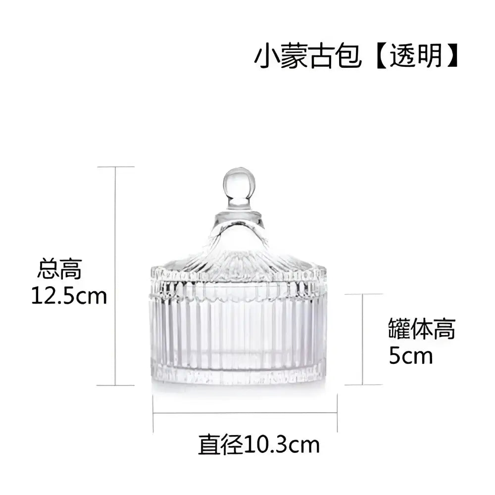 Clear glass storage jar with vertical ridges and rounded knob lid from decorbites green striped collection