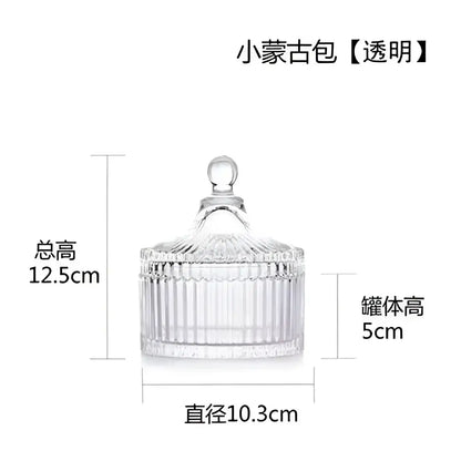Clear glass storage jar with vertical ridges and rounded knob lid from decorbites green striped collection