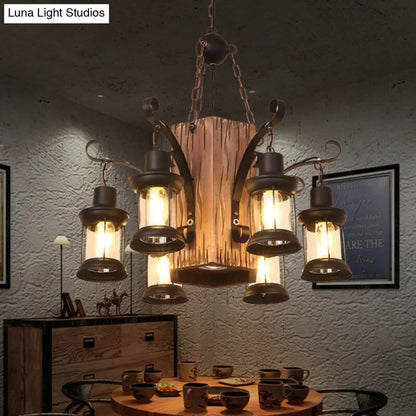 Emily - Clear Glass Chandelier: Farmhouse 6-Light Lantern Dining Room Lamp