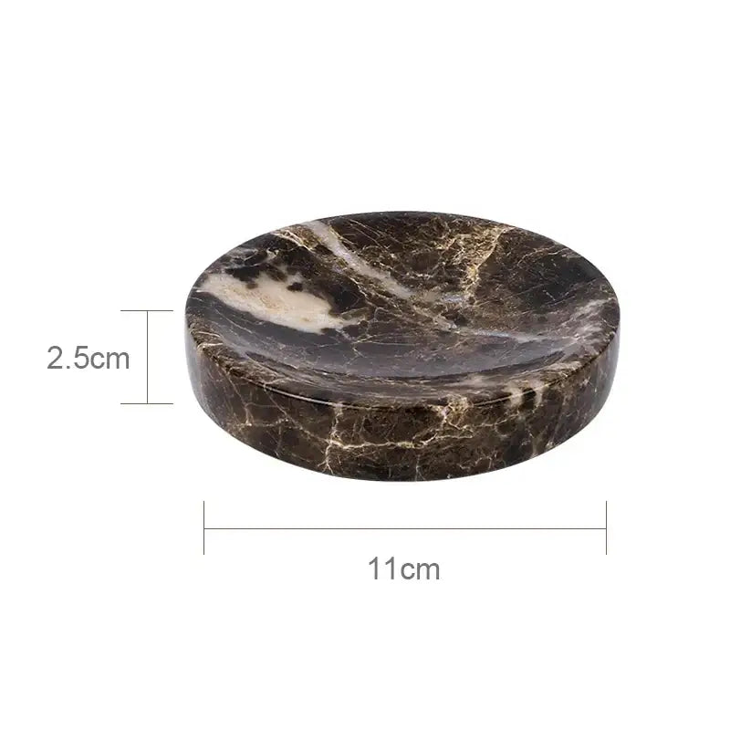 Dark brown emperador dark marble soap dish with swirling beige and gold veining for dark marble bathroom use