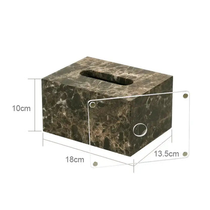 Brown emperador dark marble tissue box with sleek rectangular design and oval cutout for dark marble bathroom use