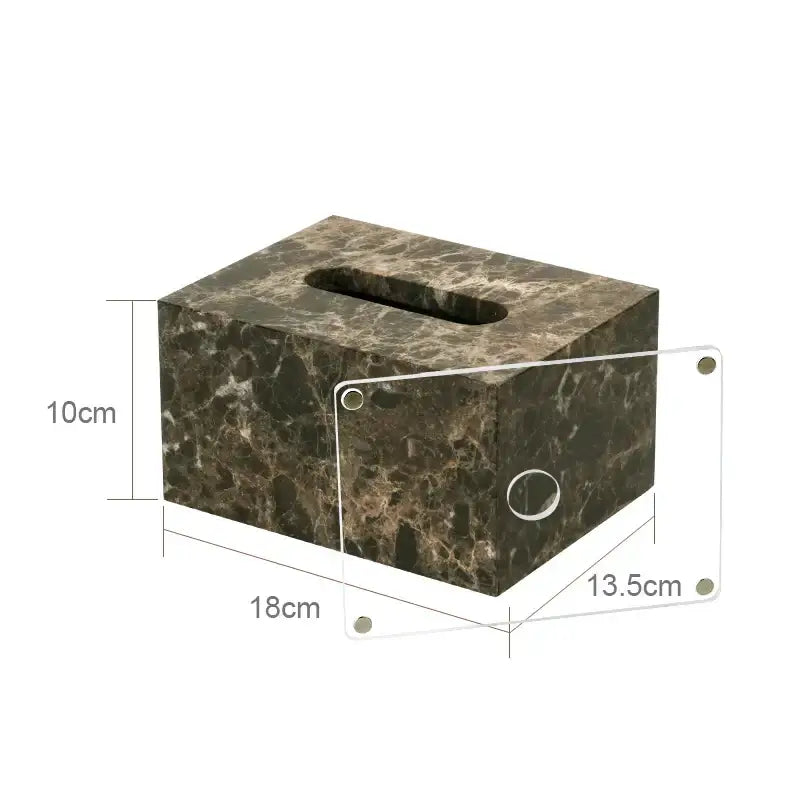 Brown emperador dark marble tissue box with sleek rectangular design and oval cutout for dark marble bathroom use