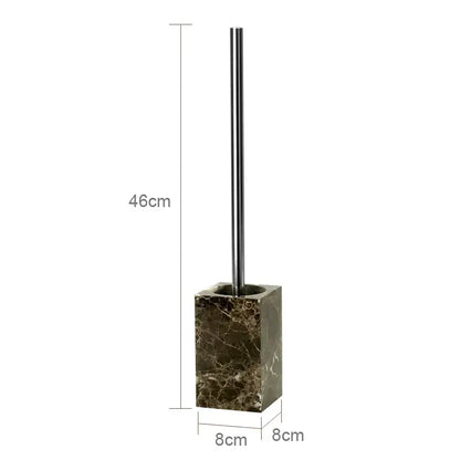A sleek 46cm toilet brush with chrome handle and emperador dark marble square base for dark marble bathroom sets