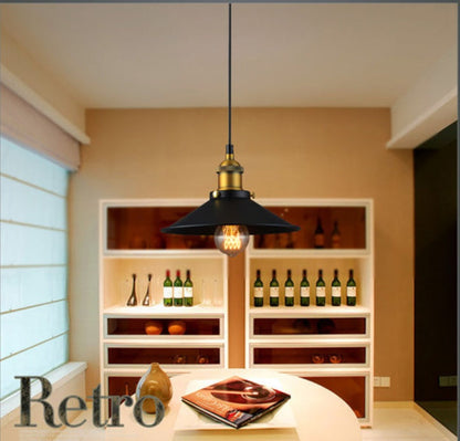 Black and gold pendant light with a vintage industrial design.