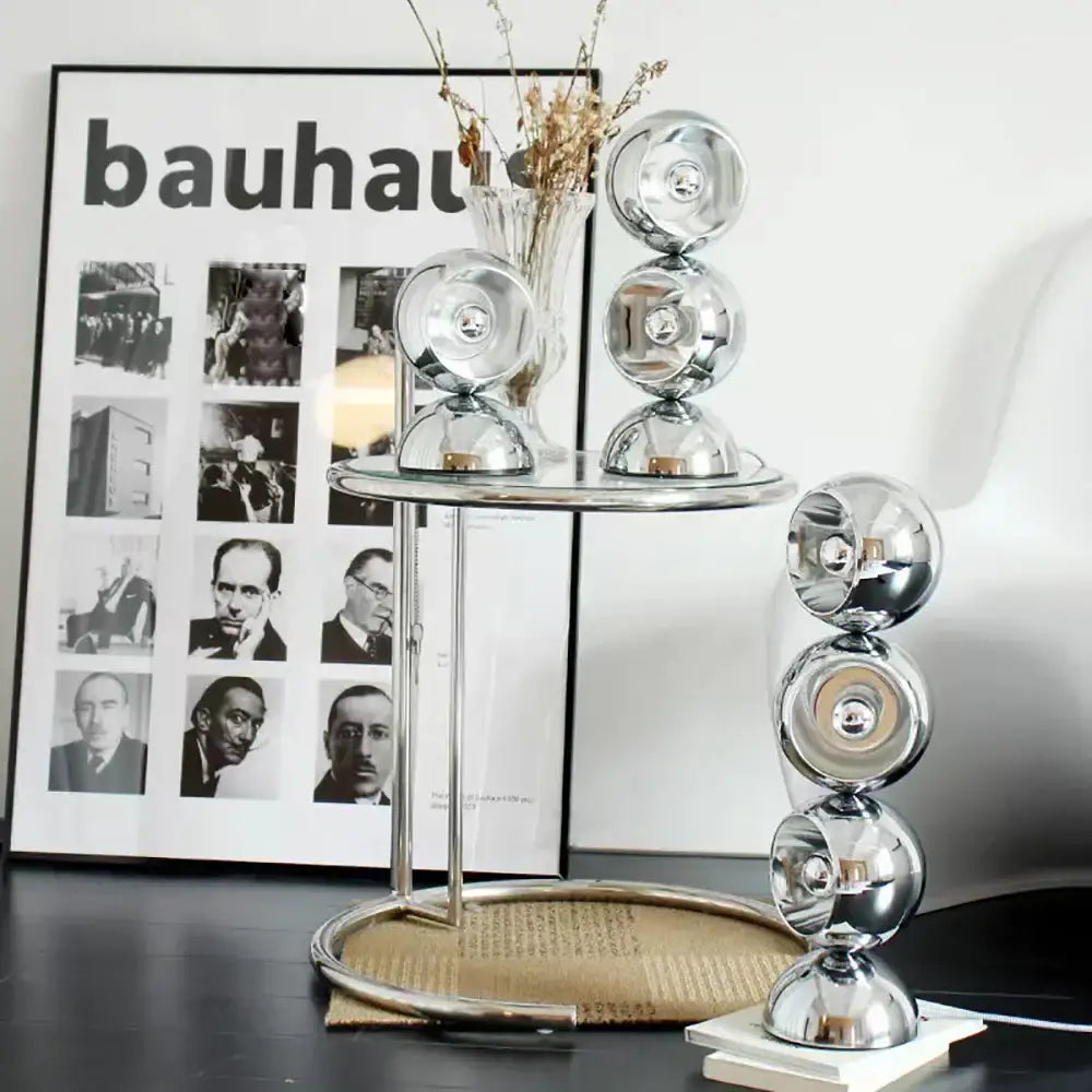 Modern chrome engraved dimmable led nordic table lamp with reflective spherical globe elements for bedroom decorbites dimmable led