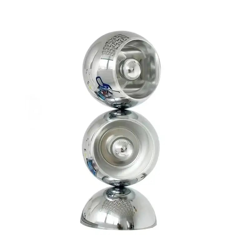 Shiny chrome-finished engraved yoyo with reflective surface featured in decorbites dimmable led nordic table lamp