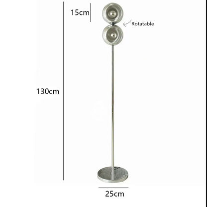 A sleek engraved chrome yoyo dimmable led nordic table lamp with two rotatable spherical light heads for bedroom decor