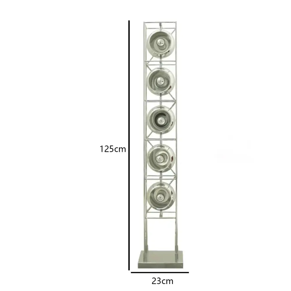A tall slender engraved chrome yoyo dimmable led nordic table lamp with five circular glass shades for bedroom decor