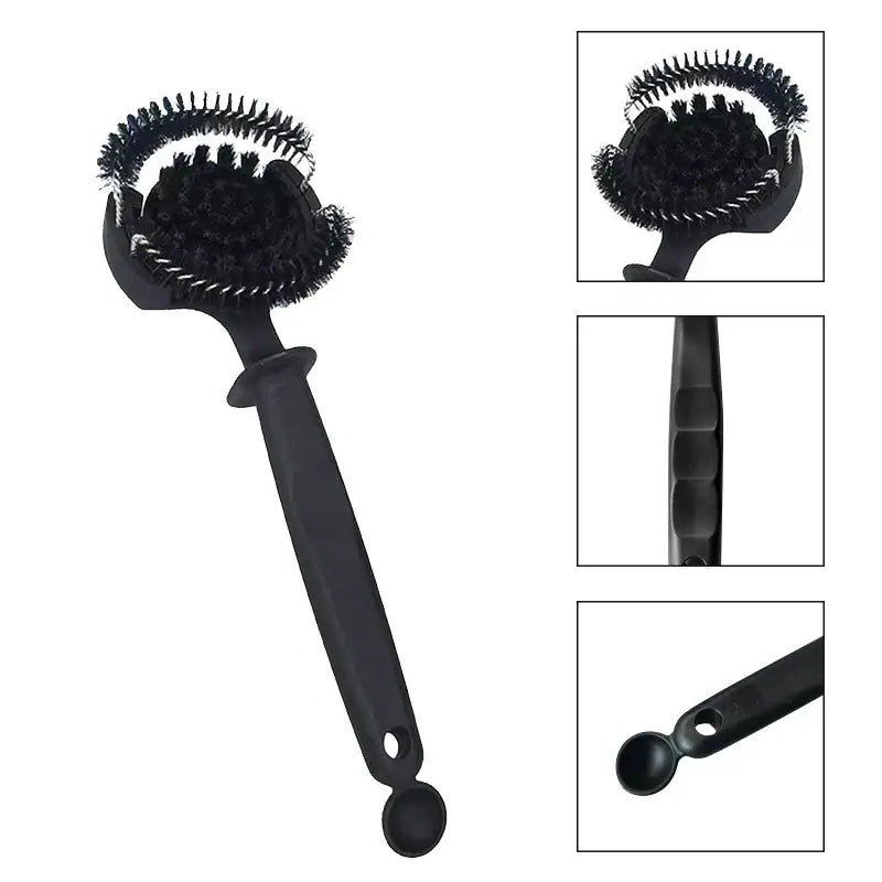 Ergonomic black plastic coffee machine cleaning brush with long handle and integrated measuring spoon for decorbites coffee machine
