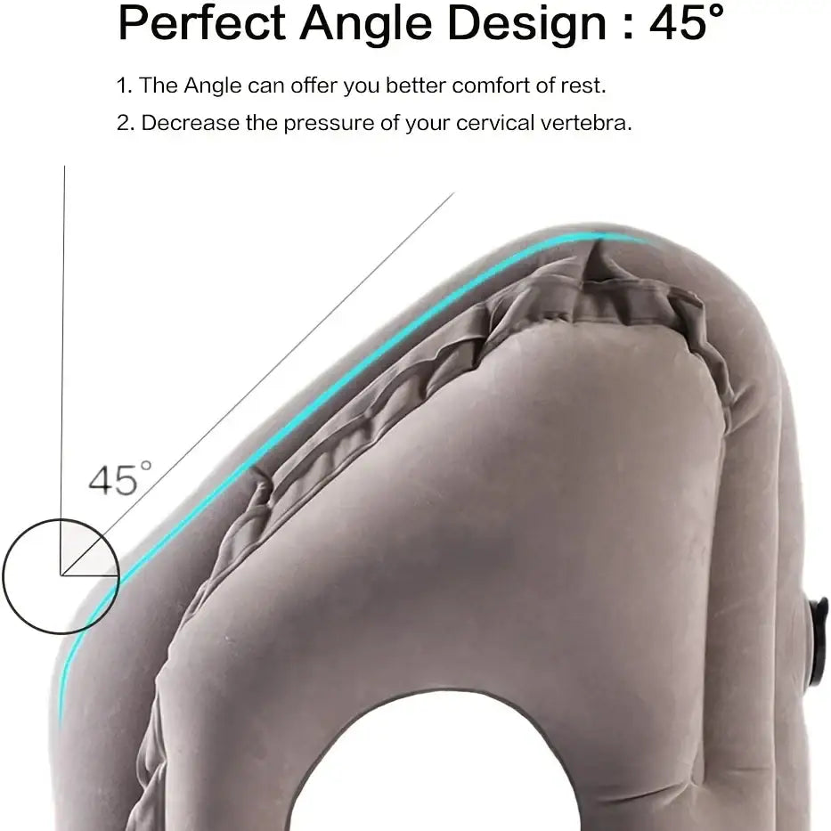 Ergonomic gray decorbites inflatable travel pillow with 45-degree angle design for neck support and comfort