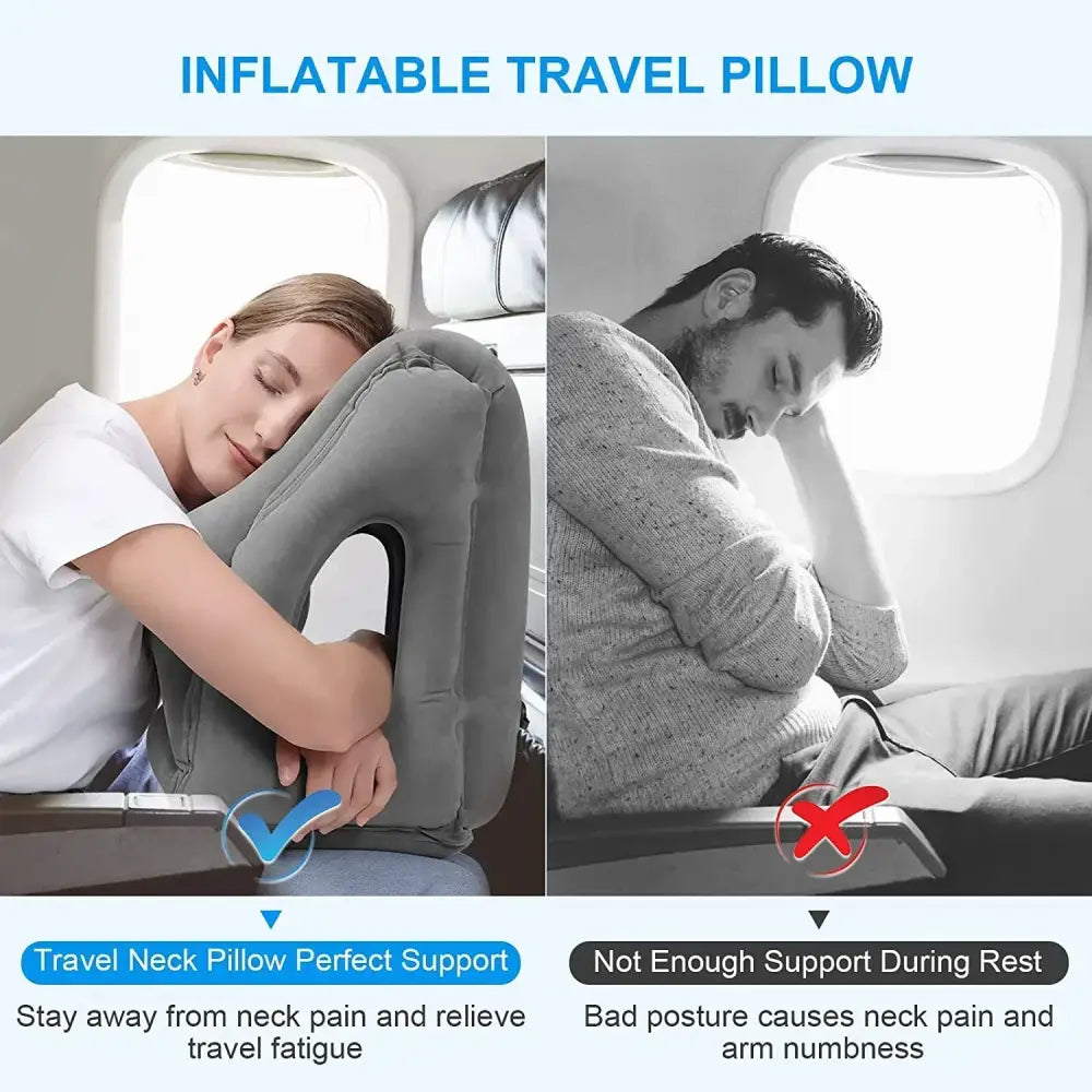 Ergonomic gray decorbites inflatable travel pillow with neck support design ideal for airplane use