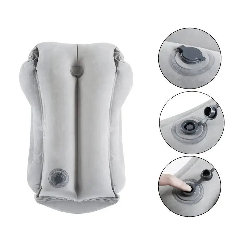 Ergonomic gray decorbites inflatable travel pillow with soft cushioned surface and multiple valve ports for neck support