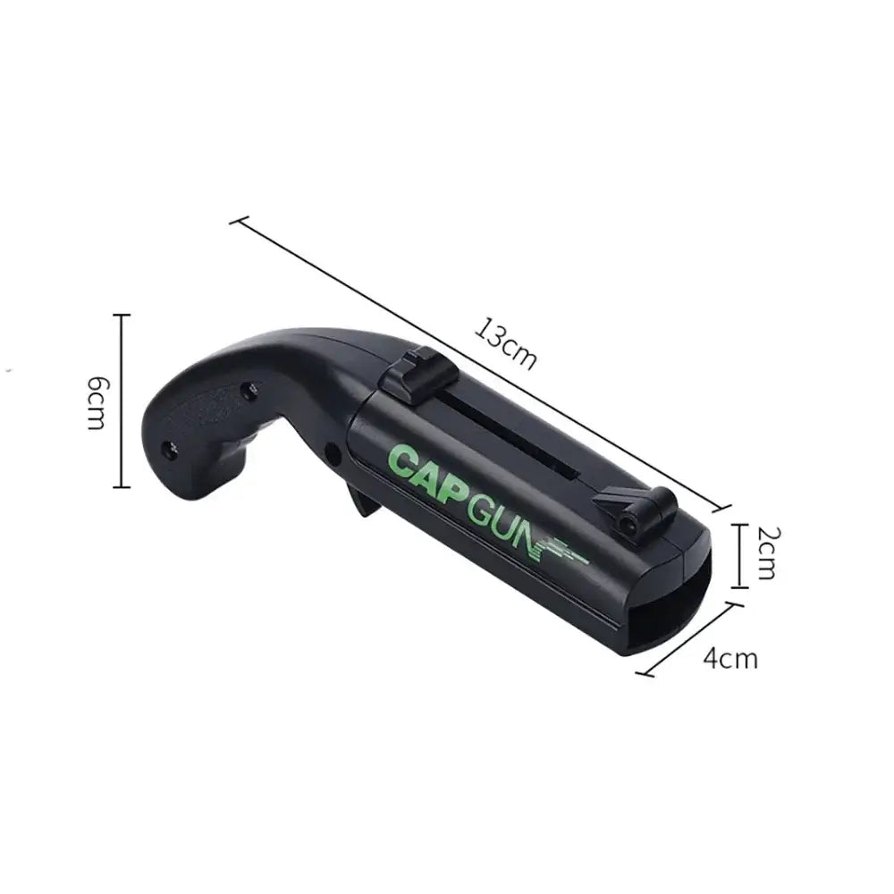 Ergonomic red and gray bottle opener gun with black plastic cap gun and green capgun branding for kitchen bar use