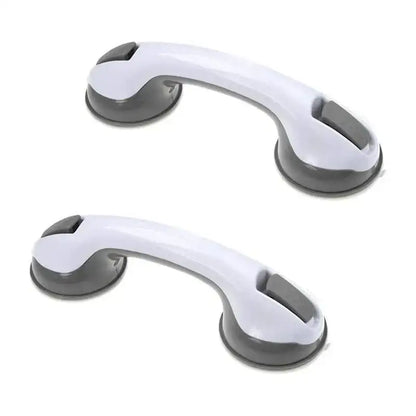 Ergonomic white and gray bathroom safety handle suction cup grab bar with smooth ergonomic design for secure grip