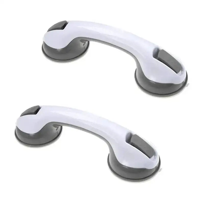 Ergonomic white and gray bathroom safety handle suction cup grab bar with smooth ergonomic design for secure grip