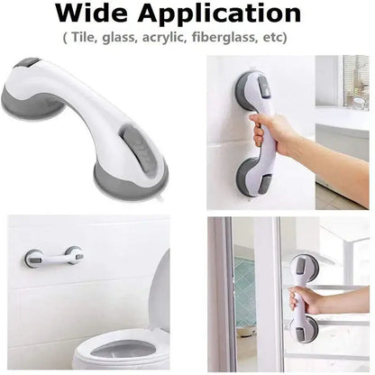 Ergonomic white and gray bathroom safety handle suction cup grab bar with ergonomic handle design for secure grip