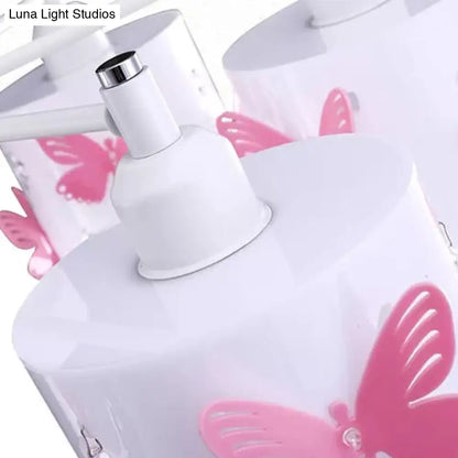 DecorBites™ Etched Butterfly Pink Semi Flush Ceiling Light with Contemporary Cylinder Design