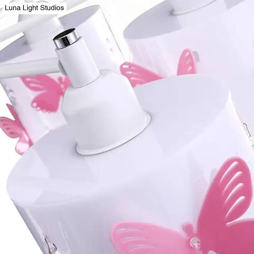 DecorBites™ Etched Butterfly Pink Semi Flush Ceiling Light with Contemporary Cylinder Design