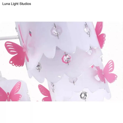 DecorBites™ Etched Butterfly Pink Semi Flush Ceiling Light with Contemporary Cylinder Design