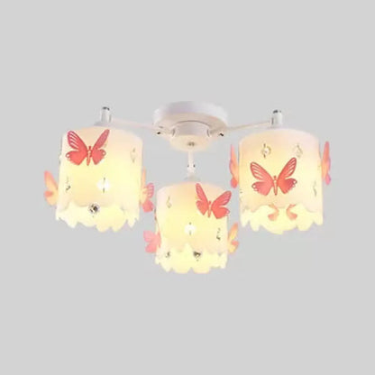 DecorBites™ Etched Butterfly Pink Semi Flush Ceiling Light with Contemporary Cylinder Design