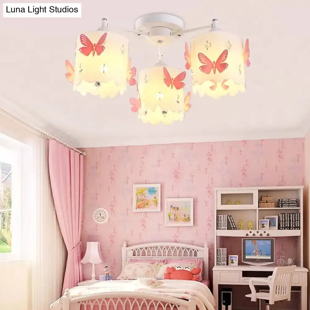 DecorBites™ Etched Butterfly Pink Semi Flush Ceiling Light with Contemporary Cylinder Design
