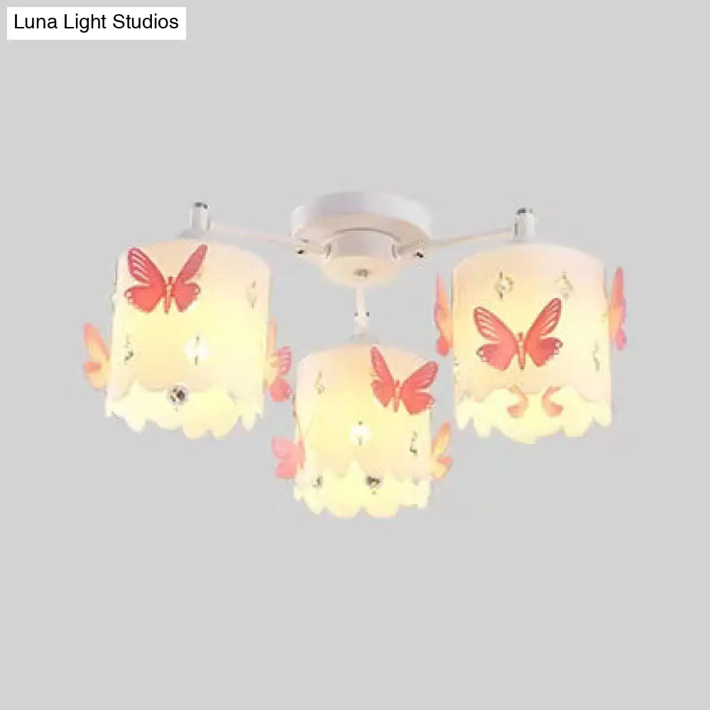 DecorBites™ Etched Butterfly Pink Semi Flush Ceiling Light with Contemporary Cylinder Design