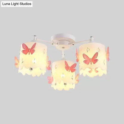 DecorBites™ Etched Butterfly Pink Semi Flush Ceiling Light with Contemporary Cylinder Design