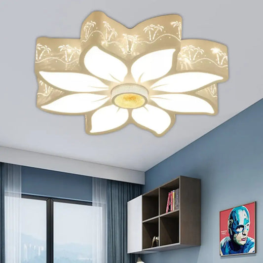 DecorBites™ Etched Flower Flush Mount LED Ceiling Light - Contemporary Metal Fixture for Girls Bedroom