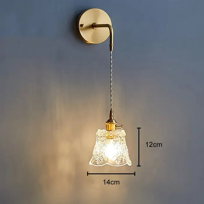 Delicate etched glass pendant light in polished copper with textured glass shade for dining room lighting