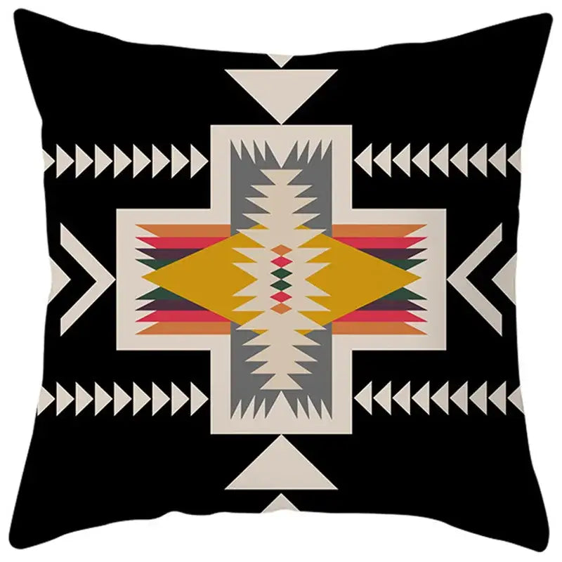 Black ethnic bohemian geometric pillow cover with yellow diamond and vibrant stripes for living room decorbites decor