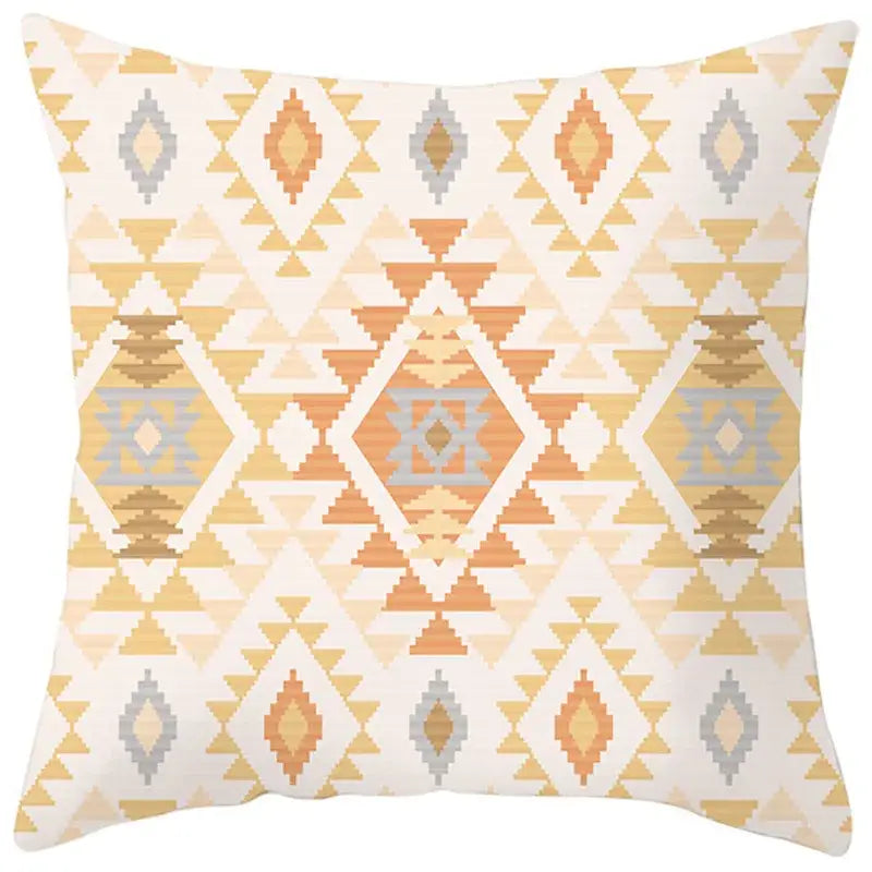 Ethnic bohemian geometric pillow cover with beige orange and gray pattern on cream background for living room decorbites decor