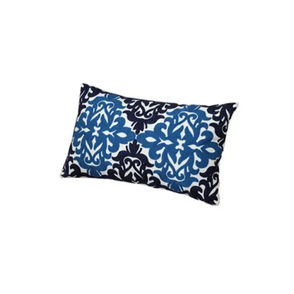 Rectangular pillow case with bold blue and black damask pattern on white ethnic floral canvas cotton for living room decorbites decor