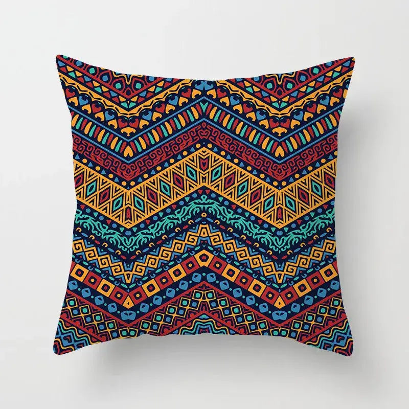 Vibrant decorbites geometric square pillowcase with teal and gold zigzag tribal-inspired designs for living room decor